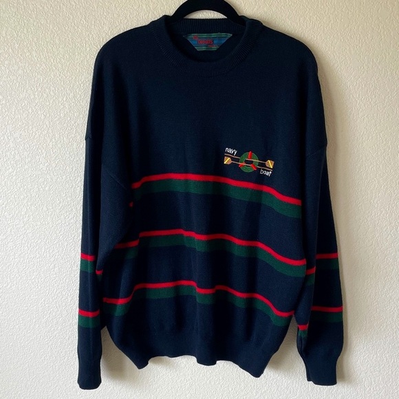 Vintage Retro Oversized Nautical Sweater Men’s L Collegiate Preppy Academia - Picture 1 of 11